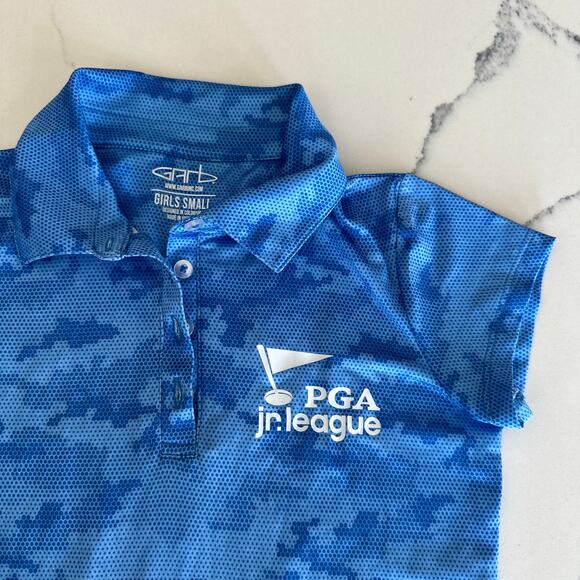 Garb Girls Blue Camo PGA Jr League Golf Polo - Small - Picture 2 of 4